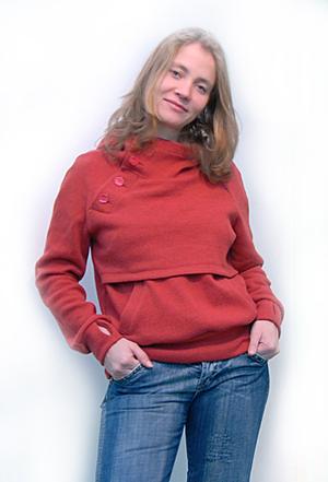 Реглан, красный меланж с пуговицами