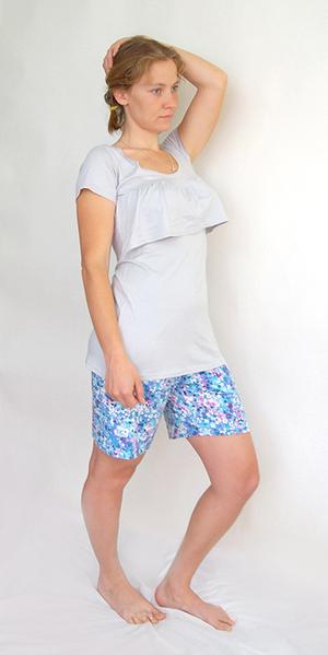 Пижама - шорты и футболка с оборкой, Фиалки